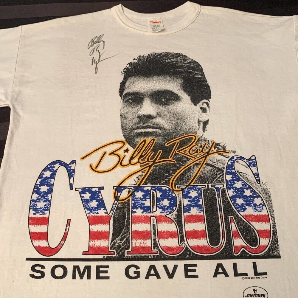 RaRE! Billy Ray Cyrus Some Gave All 1992 T Shirt Size XL Autograph Signature